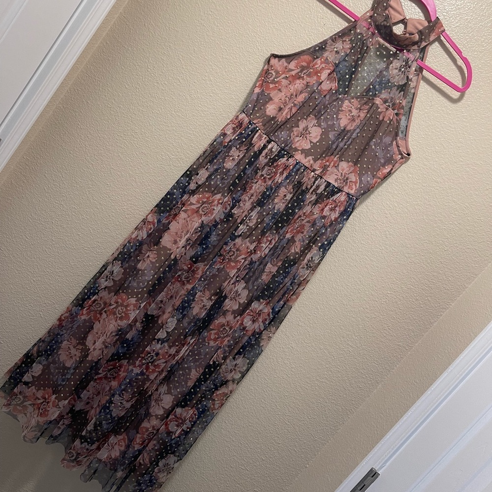 Long black flower pattern formal dress